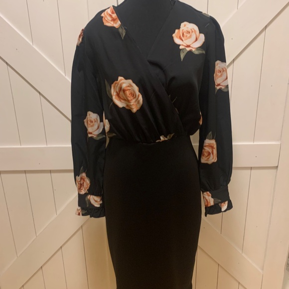 Black Floral Office Bodycon Suzy Shier Dress for Women - Picture 3 of 11